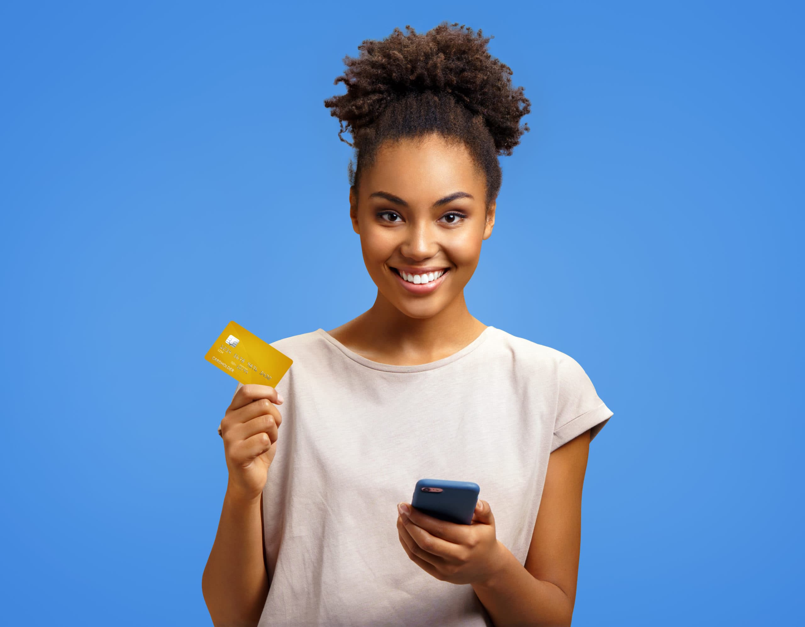 woman showing balance transfer credit card
