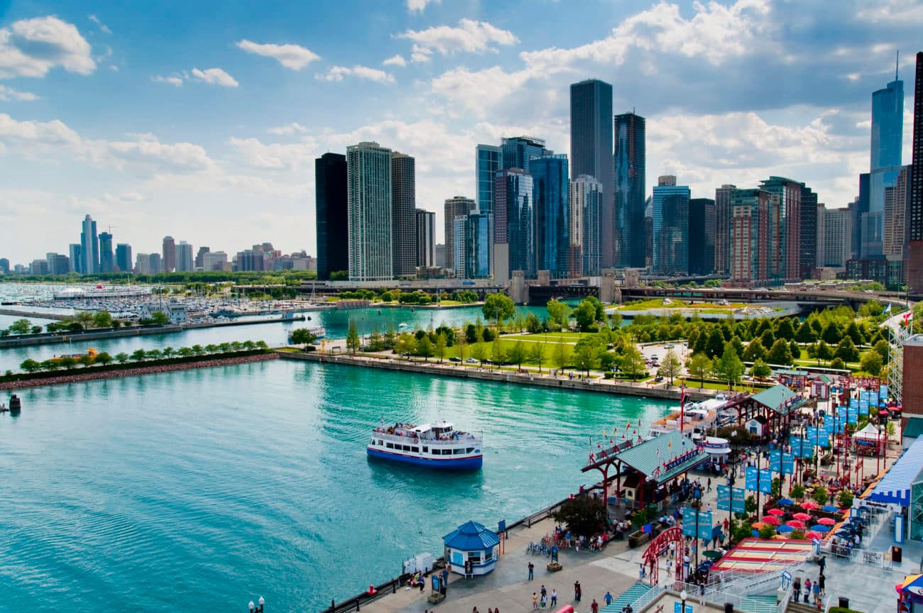 The Chicago skyline and historic Navy pier