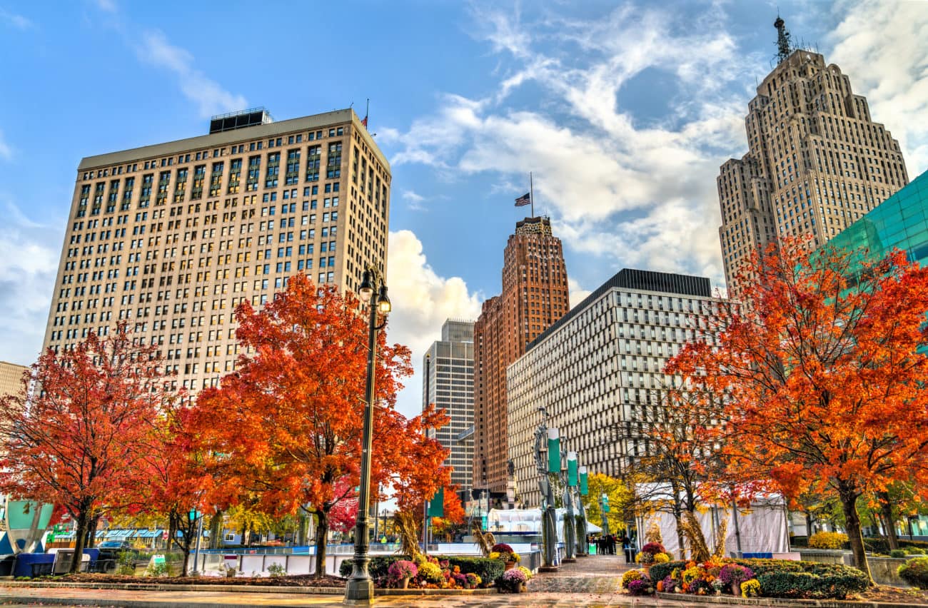 Downtown Detroit, Michigan during the fall