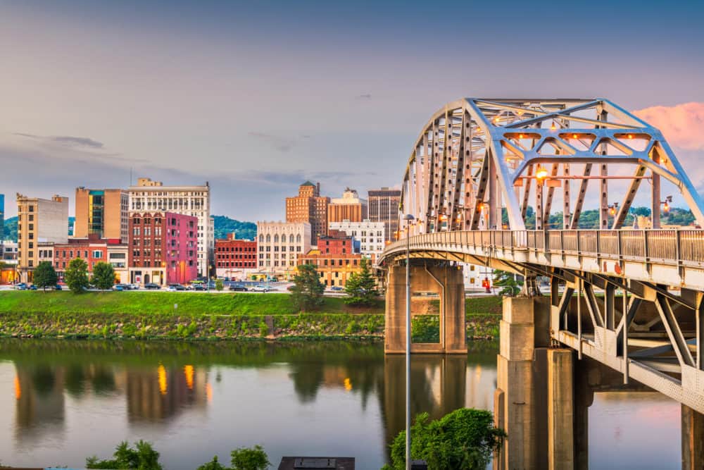 A bridge can be seen in the Charleston, West Virginia skyline