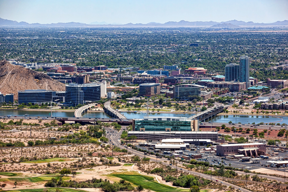 The skyline of Tempe, Arizona in the daytime